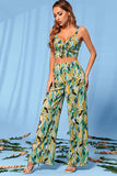 Printed Tie-Front Bralette and Wide Leg Pants Set