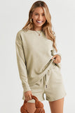 On Time Textured Long Sleeve Top and Drawstring Shorts Set