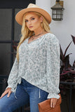 Floral Flounce Sleeve Tie-Neck Blouse