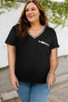 Contrast Sequin V-Neck Tee Shirt
