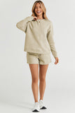 On Time Textured Long Sleeve Top and Drawstring Shorts Set
