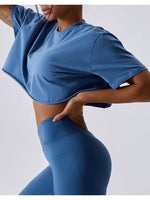 Cropped Round Neck Short Sleeve Active Top