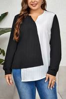 Plus Size Contrast Asymmetrical Long Sleeve Top