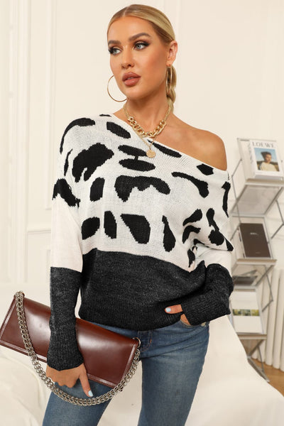 Regular/Curvy Two-Tone Boat Neck Sweater