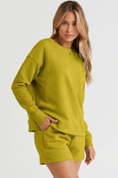 On Time Textured Long Sleeve Top and Drawstring Shorts Set