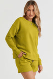 On Time Textured Long Sleeve Top and Drawstring Shorts Set