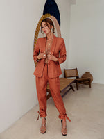 One-Button Blazer and Ankle-Tie Pants Set