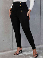 Curvy Decorative Button Skinny Pants