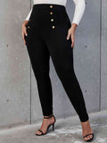 Curvy Decorative Button Skinny Pants
