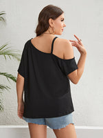Asymmetrical Neck Ruched Short Sleeve Blouse