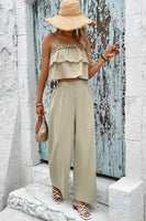 Frill Trim Cami and Wide Leg Pants Set