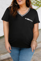 Contrast Sequin V-Neck Tee Shirt