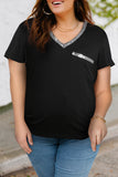 Contrast Sequin V-Neck Tee Shirt