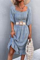 Printed Off-Shoulder Ruffle Hem Midi Dress