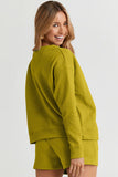 On Time Textured Long Sleeve Top and Drawstring Shorts Set