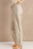 Drawstring Waist Straight PU Pants with Pockets
