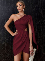 One-Shoulder Cloak Sleeve Cutout Dress
